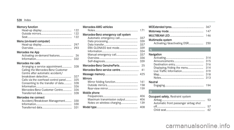 MERCEDES-BENZ GLA SUV 2022  Owners Manual �M�e�m�o�r�y� �f�u�n�c�t�i�o�n
�H�e�a�d�-�u�p� �d�i�s�p�l�a �y�.�.�.�.�.�.�.�.�.�.�.�.�.�.�.�.�.�.�.�.�.�.�.�.�.�.�.�.�.�.�.�.�.�.�.�.�. �1�2�2
�O�u�t�s�i�d�e� �m�i�r�r�o�r�s�.�.�.�.�.�.�.�.�.�.�.�.�.