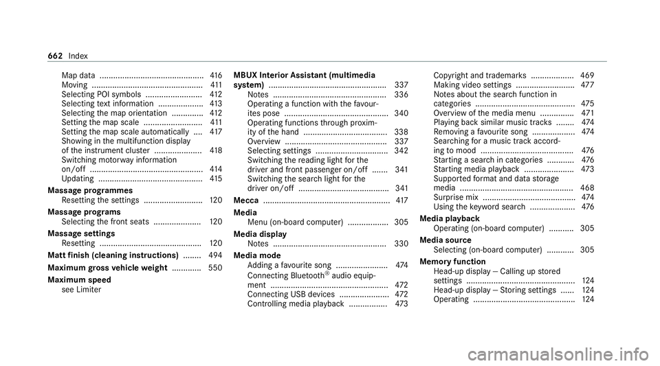 MERCEDES-BENZ GLB SUV 2019  Owners Manual Map data ..............................................4
16
Moving .................................................4 11
Selecting POI symbols ......................... 412
Selecting text information 
