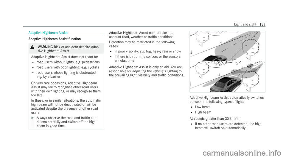 MERCEDES-BENZ GLC COUPE 2022 Owners Manual A
A
dap
dap tiv
tive Highbeam Assist
e Highbeam Assist A
A
dap
dap tiv
tive Highbeam Assis
e Highbeam Assist function t function &
W
W ARNING
ARNING Risk of accident despite Adap-
tive Highbeam Assist MERCEDES-BENZ GLC COUPE 2022 Owners Manual A
A
dap
dap tiv
tive Highbeam Assist
e Highbeam Assist A
A
dap
dap tiv
tive Highbeam Assis
e Highbeam Assist function t function &
W
W ARNING
ARNING Risk of accident despite Adap-
tive Highbeam Assist