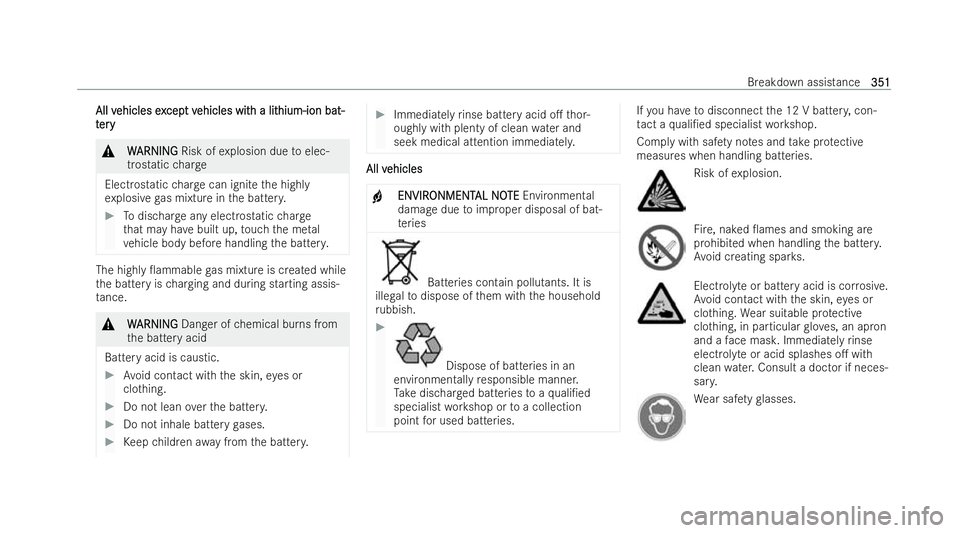MERCEDES-BENZ GLC COUPE 2022 Owners Manual All v
All v
ehicles ex
ehicles excep
cep t v
t vehicles wit
ehicles wit h a lit
h a lithium-ion bat-
hium-ion bat-
t
t ery
ery &
W
WARNING
ARNING Risk ofexplosion due toelec-
trostatic charge
Electros MERCEDES-BENZ GLC COUPE 2022 Owners Manual All v
All v
ehicles ex
ehicles excep
cep t v
t vehicles wit
ehicles wit h a lit
h a lithium-ion bat-
hium-ion bat-
t
t ery
ery &
W
WARNING
ARNING Risk ofexplosion due toelec-
trostatic charge
Electros