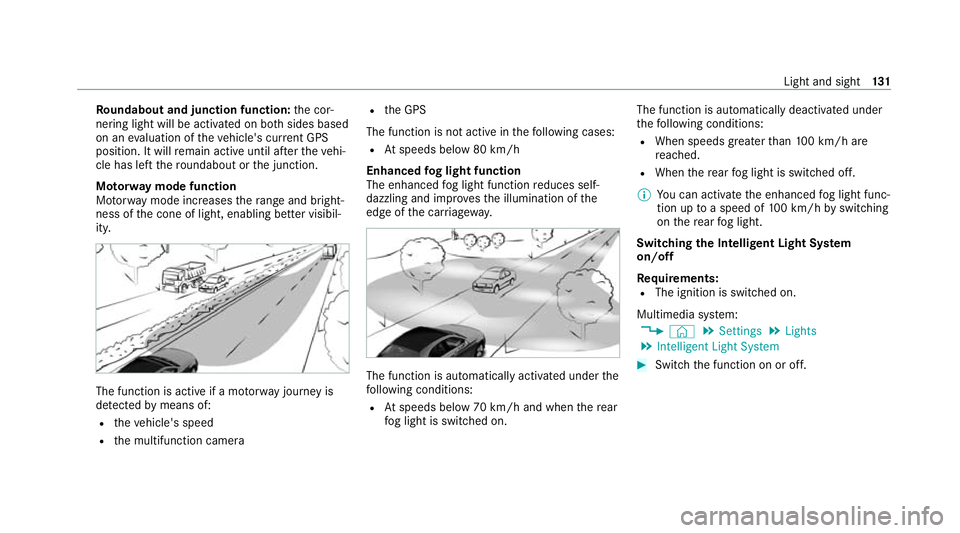 MERCEDES-BENZ GLC COUPE 2021 Owners Manual Ro
undabout and junction function: the cor‐
nering light will be activated on bo thsides based
on an evaluation of theve hicle's cur rent GPS
position. It will remain active until af terth eve h MERCEDES-BENZ GLC COUPE 2021 Owners Manual Ro
undabout and junction function: the cor‐
nering light will be activated on bo thsides based
on an evaluation of theve hicle's cur rent GPS
position. It will remain active until af terth eve h