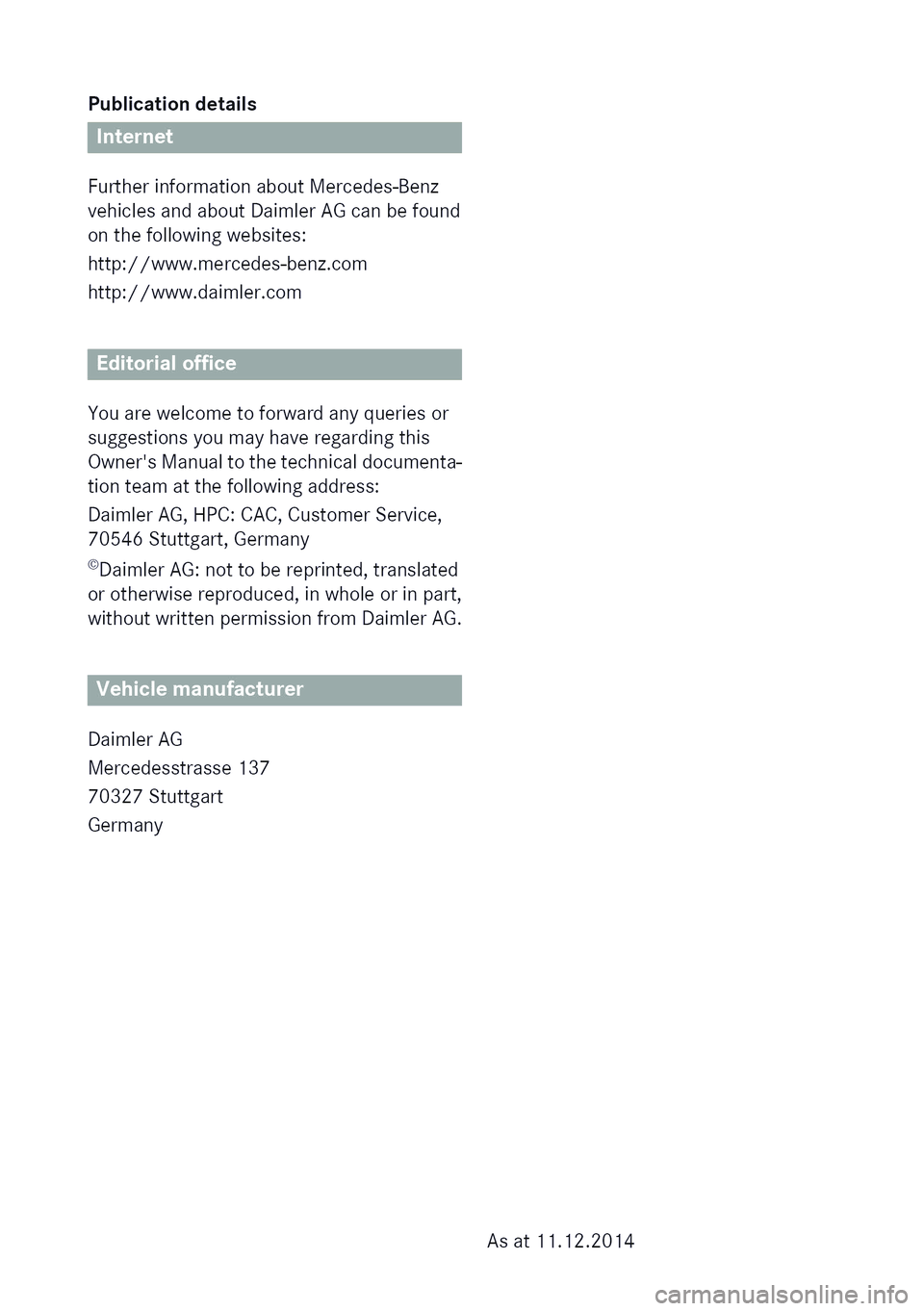 MERCEDES-BENZ GLC SUV 2015  Owners Manual 