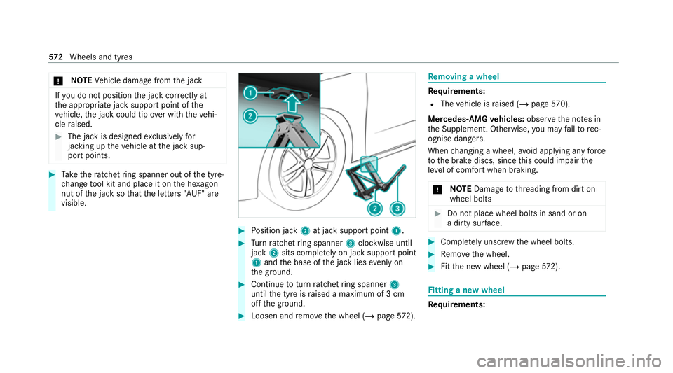 MERCEDES-BENZ GLE COUPE 2020 Owners Manual *
NO
TEVehicle damage from the jack If
yo u do not position the jack cor rectly at
th e appropriate jack support point of the
ve hicle, the jack could tip over with theve hi‐
cle raised. #
The jack MERCEDES-BENZ GLE COUPE 2020 Owners Manual *
NO
TEVehicle damage from the jack If
yo u do not position the jack cor rectly at
th e appropriate jack support point of the
ve hicle, the jack could tip over with theve hi‐
cle raised. #
The jack