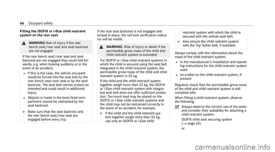 MERCEDES-BENZ GLE COUPE 2020 Owners Manual Fi
tting the ISOFIX or i‑Size child restra int
sy stem on there ar seat &
WARNING Risk of inju ryifth ere ar
ben chseat/rear seat and seat backrest
are not engaged
If th ere ar ben chseat/rear seat MERCEDES-BENZ GLE COUPE 2020 Owners Manual Fi
tting the ISOFIX or i‑Size child restra int
sy stem on there ar seat &
WARNING Risk of inju ryifth ere ar
ben chseat/rear seat and seat backrest
are not engaged
If th ere ar ben chseat/rear seat