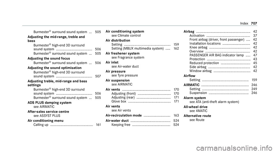 MERCEDES-BENZ GLE COUPE 2020 Owners Manual Burmes
ter®
sur round sound sy stem ... 505
Ad justing the mid- range, treble and
bass
Burmes ter®
high-end 3D sur round
sound sy stem ...................................... 506
Burmes ter®
sur rou MERCEDES-BENZ GLE COUPE 2020 Owners Manual Burmes
ter®
sur round sound sy stem ... 505
Ad justing the mid- range, treble and
bass
Burmes ter®
high-end 3D sur round
sound sy stem ...................................... 506
Burmes ter®
sur rou