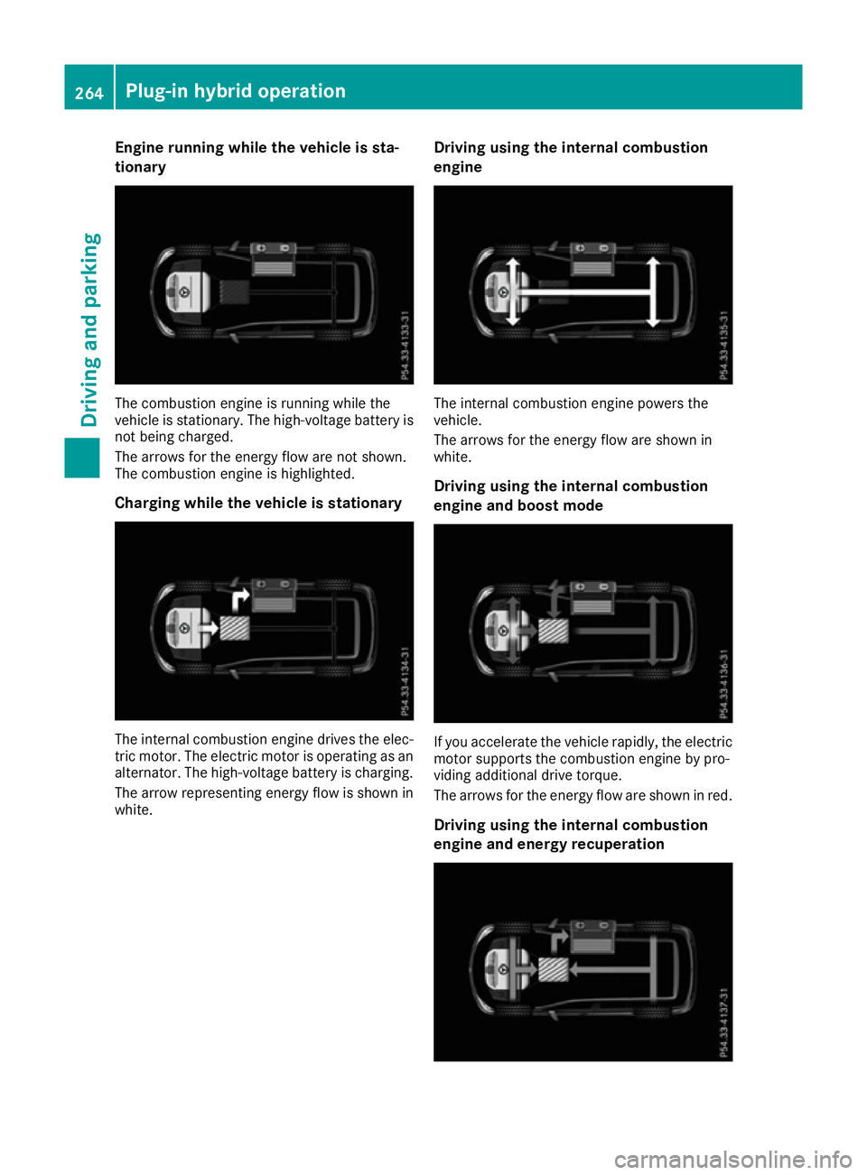MERCEDES-BENZ GLE SUV 2015 Owners Manual Engine running while the vehicle is sta-
tionary The combustion engine is running while the
vehicle is stationary. The high-voltage battery is
not being charged.
The arrows for the energy flow are not MERCEDES-BENZ GLE SUV 2015 Owners Manual Engine running while the vehicle is sta-
tionary The combustion engine is running while the
vehicle is stationary. The high-voltage battery is
not being charged.
The arrows for the energy flow are not