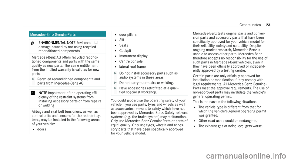 MERCEDES-BENZ GLS SUV 2022  Owners Manual �M�e�r�c�e�d�e�s�-�B�e�n�z� �G�e�n�u�i�n�e�P�a�r�t�s
�+ �E�N�V�I�R�O�N�M�E�N�T�A�L� �N�O�T�E
� �E�n �v�i�r�o�n�m�e�n�t�a�l
�d�a�m�a�g�e� �c�a�u�s�e�d� �b�y� �n�o�t� �u�s�i�n�g� �r�e�c�y�c�l�e�d
�r�e�c