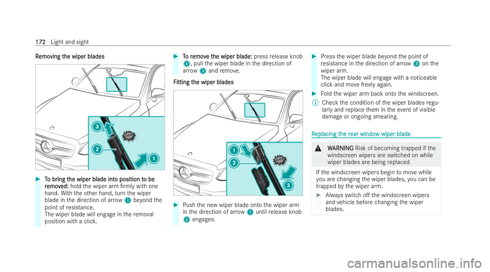 MERCEDES-BENZ GLS SUV 2021 Owners Manual R
R
emo
emo ving t
ving t he wiper blades
he wiper blades #
T
To br
o br ing t
ing t he wiper blade int
he wiper blade int o position t
o position to be
o be
r
r emov
emov ed:
ed:hold the wiper arm / MERCEDES-BENZ GLS SUV 2021 Owners Manual R
R
emo
emo ving t
ving t he wiper blades
he wiper blades #
T
To br
o br ing t
ing t he wiper blade int
he wiper blade int o position t
o position to be
o be
r
r emov
emov ed:
ed:hold the wiper arm /