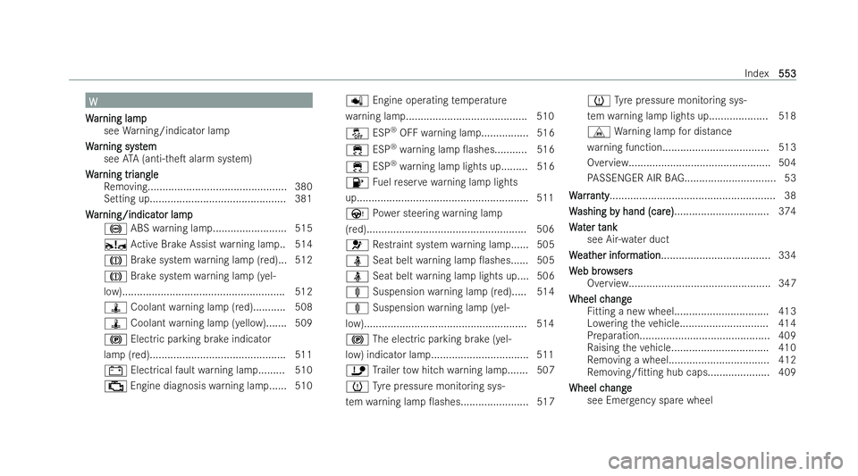 MERCEDES-BENZ GLS SUV 2021 Owners Manual W
W
W
W ar
ar ning lamp
ning lamp
see Warning/indicator lamp
W W ar ar ning syst
ning syst em
em
see ATA (anti-theT alarm system)
W
W ar
ar ning tr
ning tr iangle
iangle
Re moving.................... MERCEDES-BENZ GLS SUV 2021 Owners Manual W
W
W
W ar
ar ning lamp
ning lamp
see Warning/indicator lamp
W W ar ar ning syst
ning syst em
em
see ATA (anti-theT alarm system)
W
W ar
ar ning tr
ning tr iangle
iangle
Re moving....................