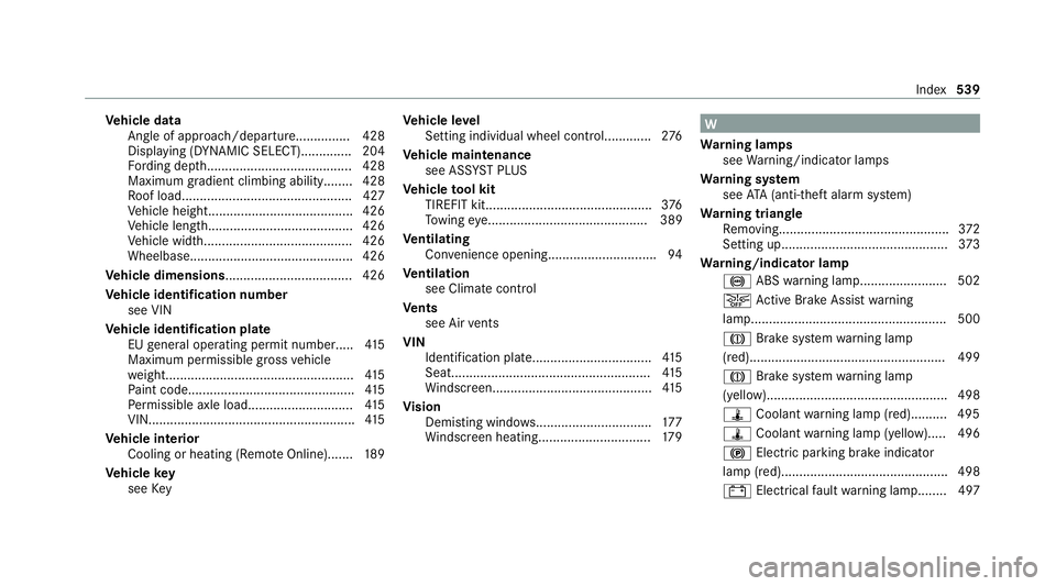 MERCEDES-BENZ GLS SUV 2020 Owners Manual Ve
hicle data
Angle of app roach/departur e............... 428
Disp laying (DYNAMIC SELECT).............. 204
Fo rding dep th........................................ 428
Maximum gradient climbing abil MERCEDES-BENZ GLS SUV 2020 Owners Manual Ve
hicle data
Angle of app roach/departur e............... 428
Disp laying (DYNAMIC SELECT).............. 204
Fo rding dep th........................................ 428
Maximum gradient climbing abil