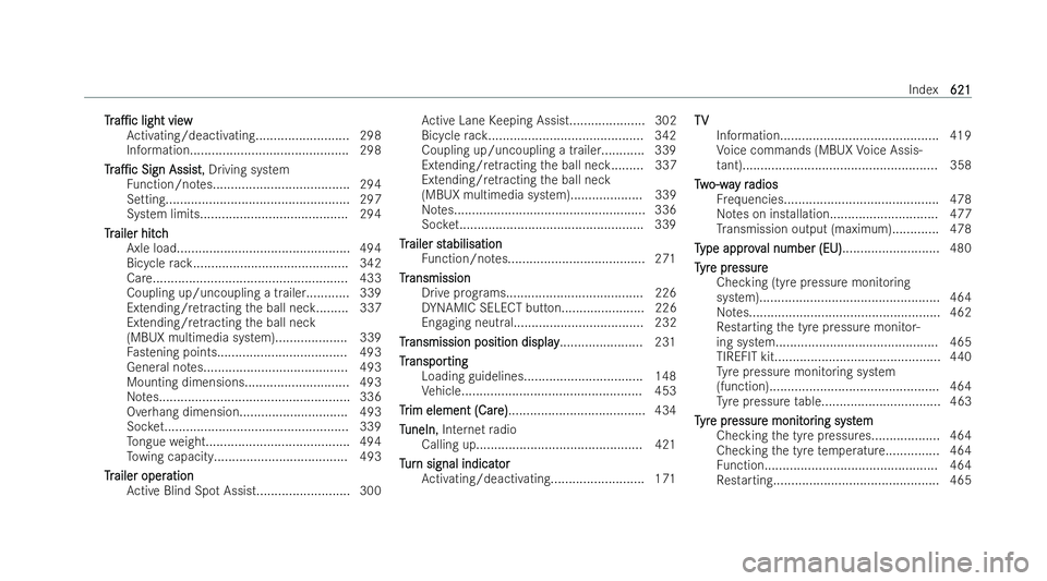 MERCEDES-BENZ S-CLASS SALOON LONG 2021 Owners Manual T
T
r
ra1c
a1c light view
light view
Ac tivating/deactivating.......................... 298
Information............................................ 298
Tr
Tr a1c
a1c Sign Assist
Sign Assist, Drivi MERCEDES-BENZ S-CLASS SALOON LONG 2021 Owners Manual T
T
r
ra1c
a1c light view
light view
Ac tivating/deactivating.......................... 298
Information............................................ 298
Tr
Tr a1c
a1c Sign Assist
Sign Assist, Drivi