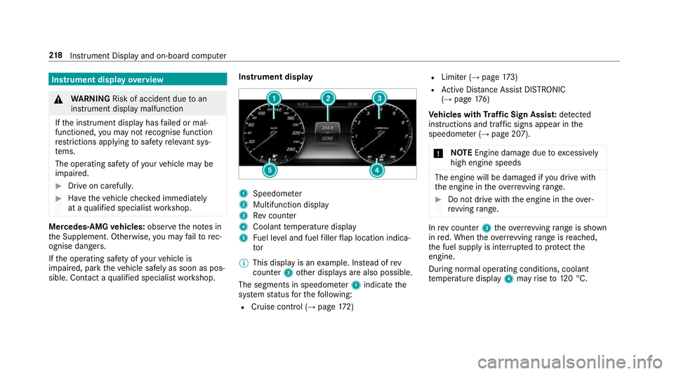 MERCEDES-BENZ S-CLASS CABRIOLET 2017  Owners Manual Instrument displa
yoverview &
WARNING Risk of accident du etoan
instrumen tdispla ymalfunction
If th ei nstrument displa yhasfailed or mal‐
functioned, youm aynotrecognise function
re strictions app