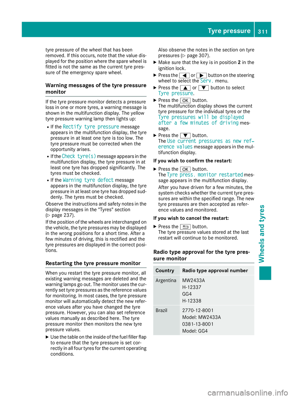 MERCEDES-BENZ SL ROADSTER 2016 Owners Manual tyre pressure of the wheel that has been
removed. If this occurs, note that the value dis-
played for the position where the spare wheel is fitted is not the same as the current tyre pres-
sure of the MERCEDES-BENZ SL ROADSTER 2016 Owners Manual tyre pressure of the wheel that has been
removed. If this occurs, note that the value dis-
played for the position where the spare wheel is fitted is not the same as the current tyre pres-
sure of the