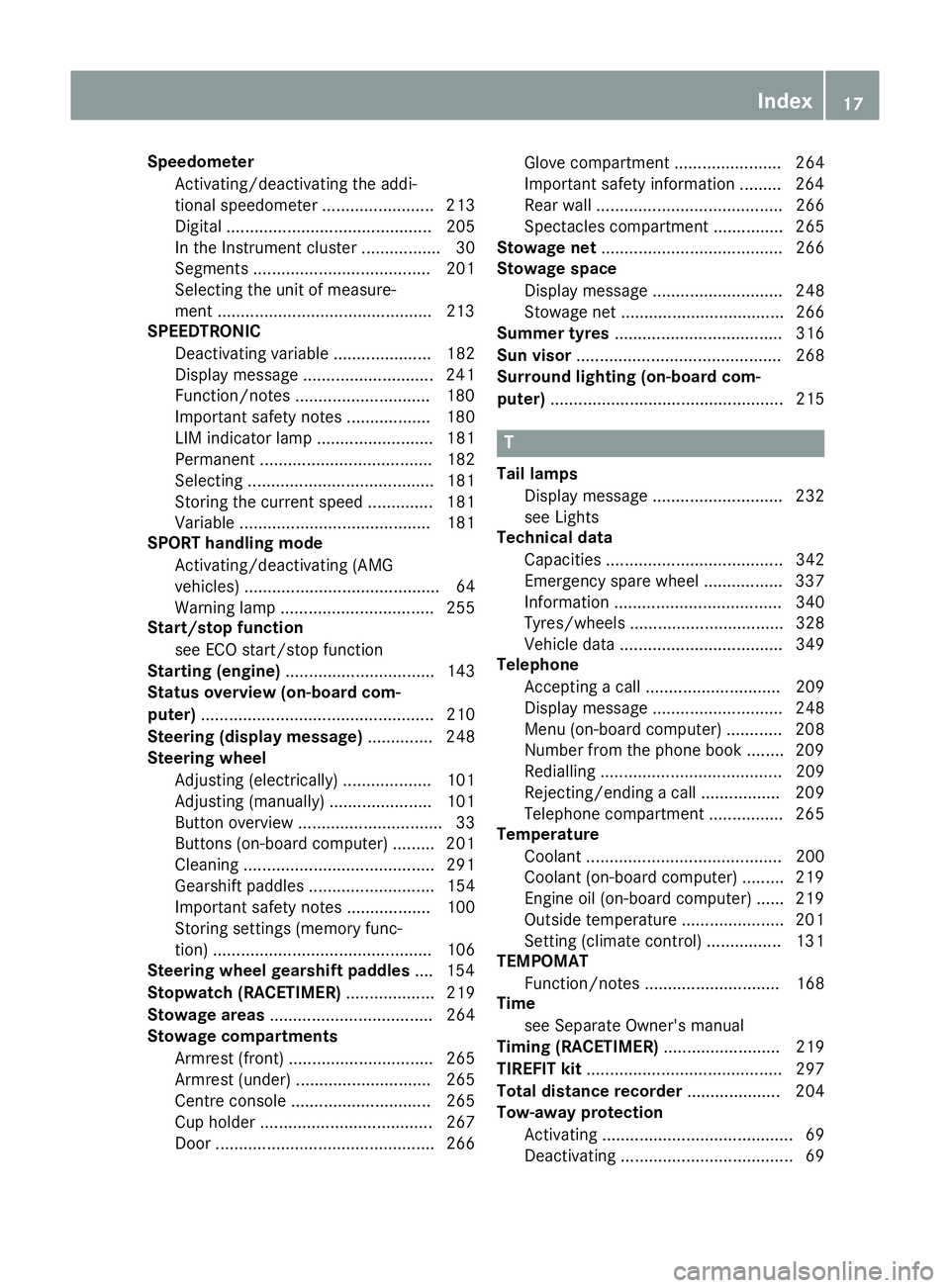 MERCEDES-BENZ SLK ROADSTER 2014  Owners Manual Speedometer
Activating/deactivating the addi-
tional speedometer ........................ 213
Digital ............................................ 205
In the Instrument cluster ................. 30
Se