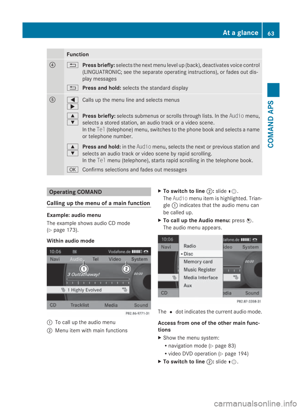 MERCEDES-BENZ SLS COUPE 2010 Owners Manual Function
0014
0001
Press briefly: selects the next men ulevel up (back), deactivates voice control
(LINGUATRONIC; see the separate operating instructions), or fades out dis-
play messages
0001 Press a MERCEDES-BENZ SLS COUPE 2010 Owners Manual Function
0014
0001
Press briefly: selects the next men ulevel up (back), deactivates voice control
(LINGUATRONIC; see the separate operating instructions), or fades out dis-
play messages
0001 Press a