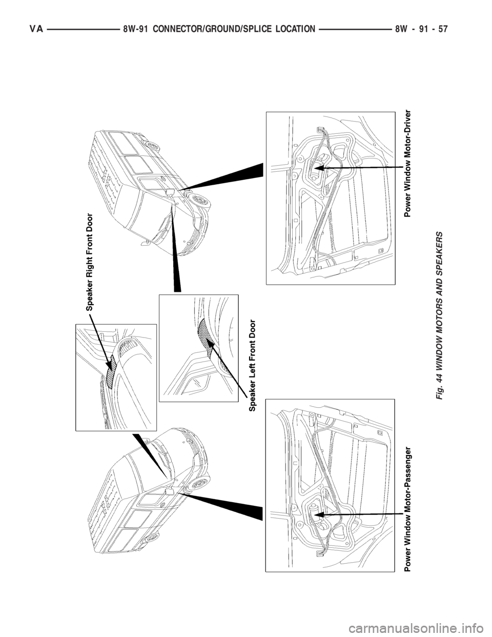 MERCEDES-BENZ SPRINTER 2006  Service Manual Fig. 44 WINDOW MOTORS AND SPEAKERS
VA8W-91 CONNECTOR/GROUND/SPLICE LOCATION 8W - 91 - 57 
