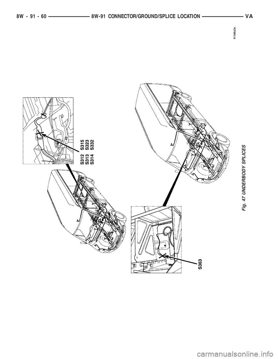 MERCEDES-BENZ SPRINTER 2006  Service Manual Fig. 47 UNDERBODY SPLICES
8W - 91 - 60 8W-91 CONNECTOR/GROUND/SPLICE LOCATIONVA 