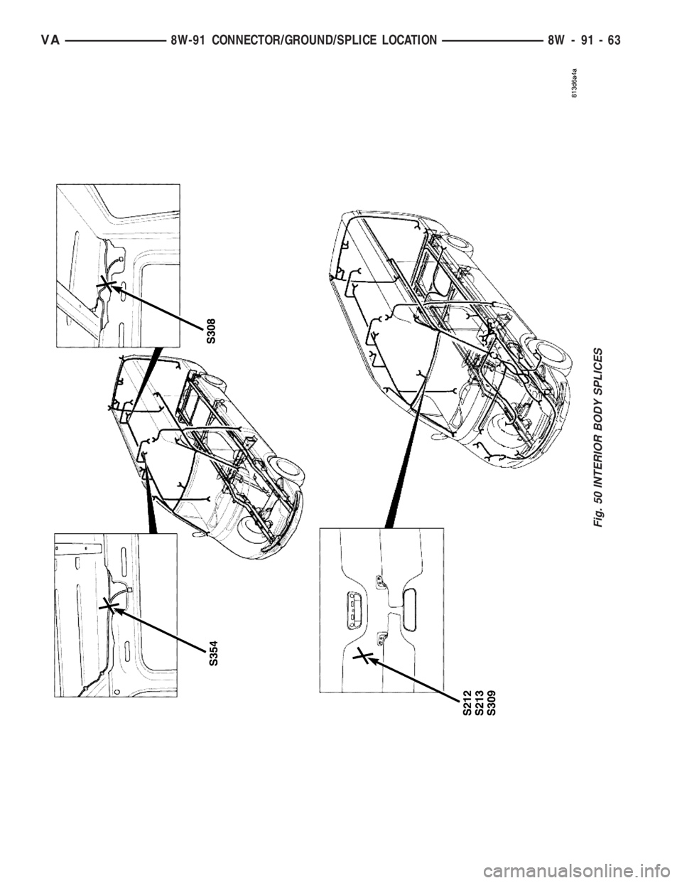 MERCEDES-BENZ SPRINTER 2006  Service Manual Fig. 50 INTERIOR BODY SPLICES
VA8W-91 CONNECTOR/GROUND/SPLICE LOCATION 8W - 91 - 63 