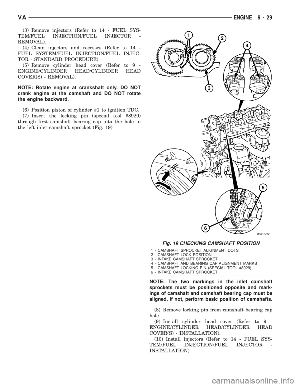 MERCEDES-BENZ SPRINTER 2006  Service Manual (3) Remove injectors (Refer to 14 - FUEL SYS-
TEM/FUEL INJECTION/FUEL INJECTOR -
REMOVAL).
(4) Clean injectors and recesses (Refer to 14 -
FUEL SYSTEM/FUEL INJECTION/FUEL INJEC-
TOR - STANDARD PROCEDU
