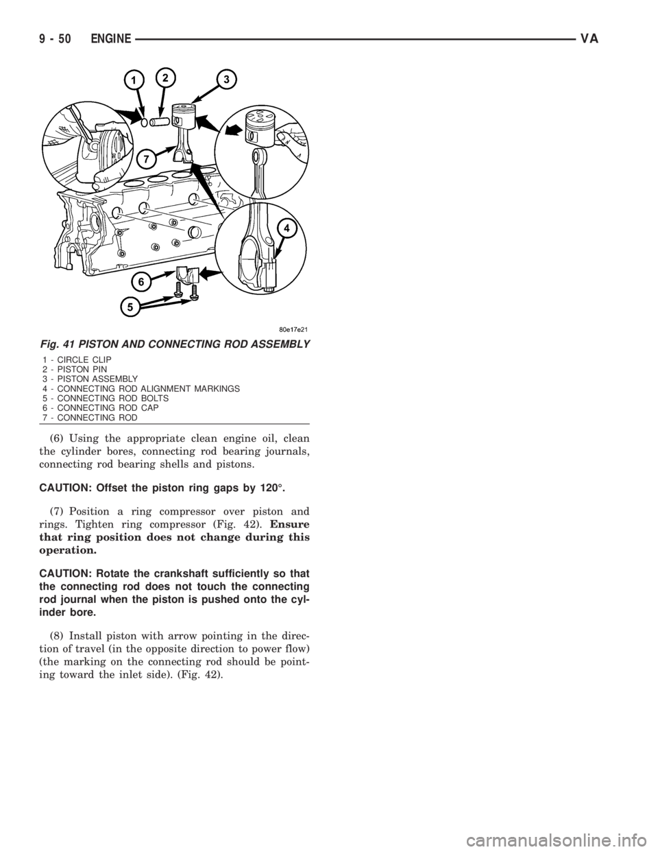 MERCEDES-BENZ SPRINTER 2006  Service Manual (6) Using the appropriate clean engine oil, clean
the cylinder bores, connecting rod bearing journals,
connecting rod bearing shells and pistons.
CAUTION: Offset the piston ring gaps by 120É.
(7) Pos