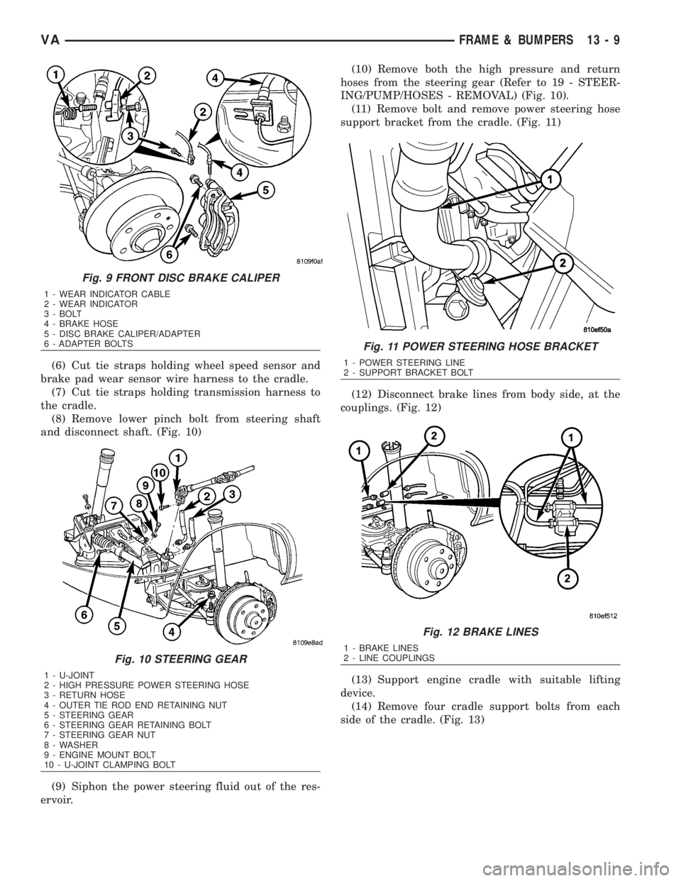 MERCEDES-BENZ SPRINTER 2006  Service Manual (6) Cut tie straps holding wheel speed sensor and
brake pad wear sensor wire harness to the cradle.
(7) Cut tie straps holding transmission harness to
the cradle.
(8) Remove lower pinch bolt from stee