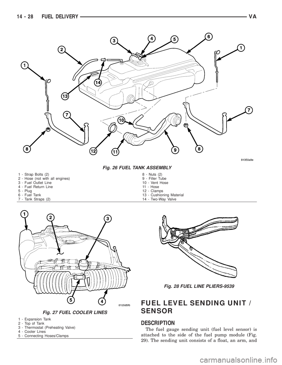 MERCEDES-BENZ SPRINTER 2006  Service Manual FUEL LEVEL SENDING UNIT /
SENSOR
DESCRIPTION
The fuel gauge sending unit (fuel level sensor) is
attached to the side of the fuel pump module (Fig.
29). The sending unit consists of a float, an arm, an
