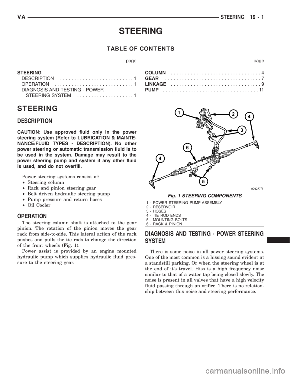 MERCEDES-BENZ SPRINTER 2006  Service Manual STEERING
TABLE OF CONTENTS
page page
STEERING
DESCRIPTION..........................1
OPERATION............................1
DIAGNOSIS AND TESTING - POWER
STEERING SYSTEM....................1COLUMN....