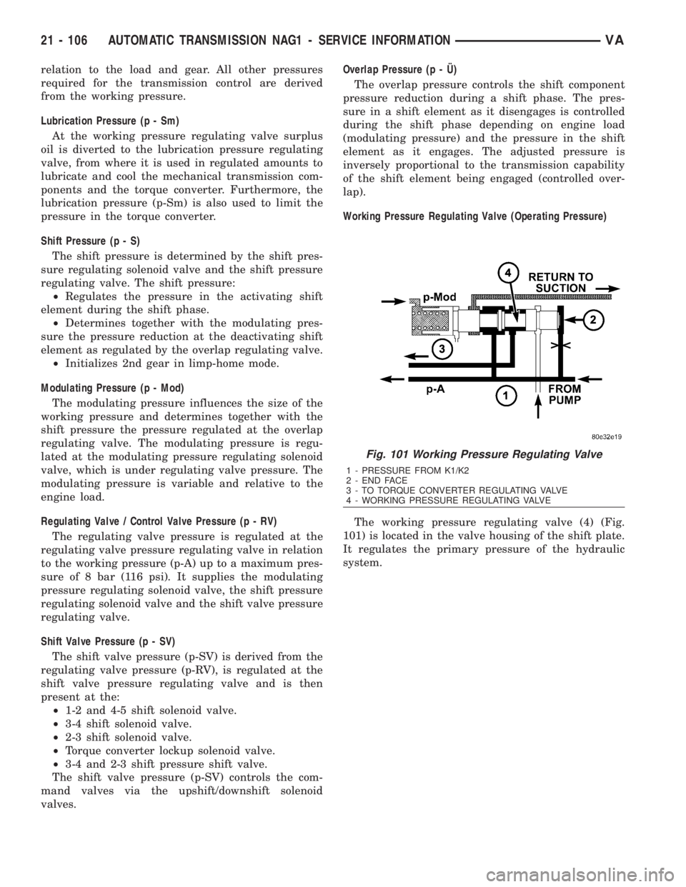 MERCEDES-BENZ SPRINTER 2006  Service Manual relation to the load and gear. All other pressures
required for the transmission control are derived
from the working pressure.
Lubrication Pressure (p - Sm)
At the working pressure regulating valve s