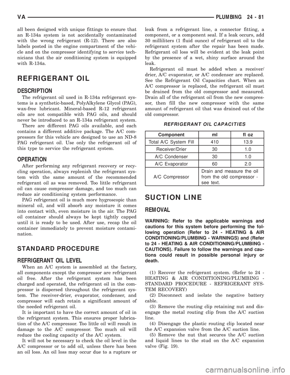 MERCEDES-BENZ SPRINTER 2006  Service Manual all been designed with unique fittings to ensure that
an R-134a system is not accidentally contaminated
with the wrong refrigerant (R-12). There are also
labels posted in the engine compartment of the