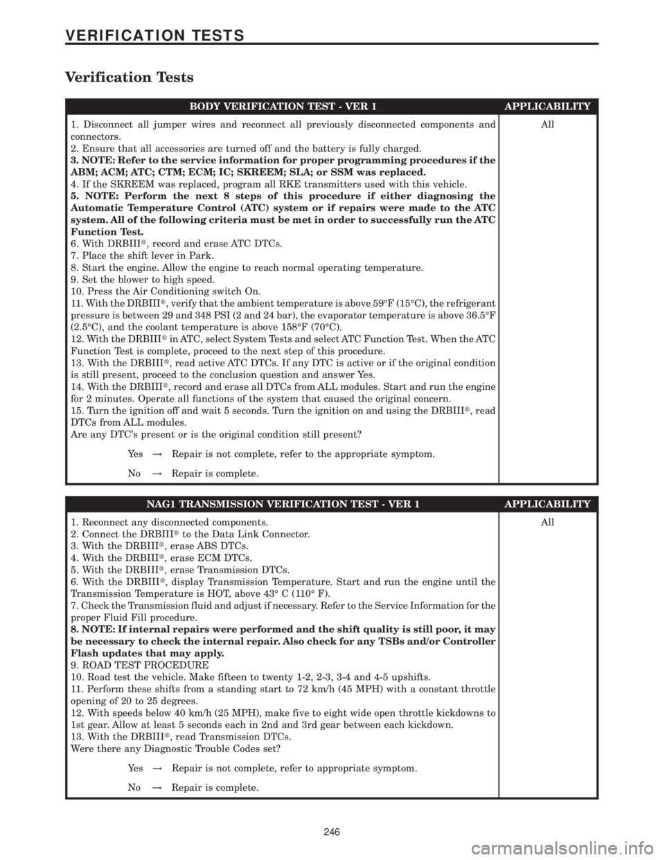MERCEDES-BENZ SPRINTER 2006  Service Manual Verification Tests
BODY VERIFICATION TEST - VER 1 APPLICABILITY
1. Disconnect all jumper wires and reconnect all previously disconnected components and
connectors.
2. Ensure that all accessories are t
