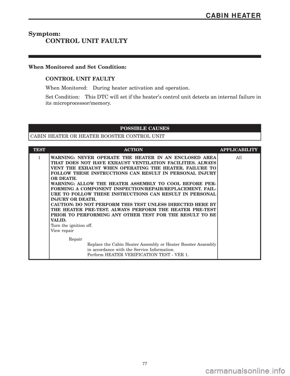 MERCEDES-BENZ SPRINTER 2006  Service Manual Symptom:
CONTROL UNIT FAULTY
When Monitored and Set Condition:
CONTROL UNIT FAULTY
When Monitored: During heater activation and operation.
Set Condition: This DTC will set if the heaters control unit