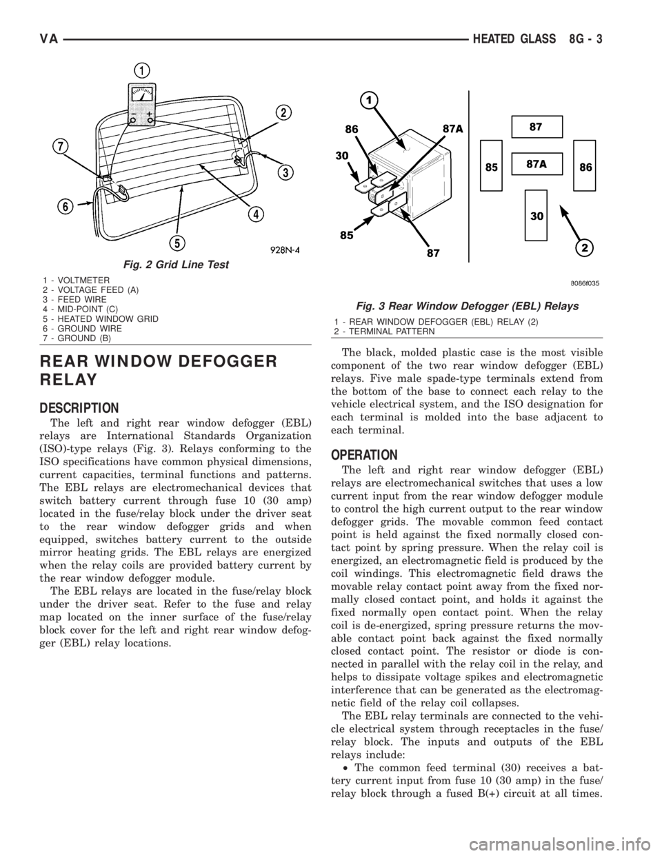 MERCEDES-BENZ SPRINTER 2006  Service Manual REAR WINDOW DEFOGGER
RELAY
DESCRIPTION
The left and right rear window defogger (EBL)
relays are International Standards Organization
(ISO)-type relays (Fig. 3). Relays conforming to the
ISO specificat