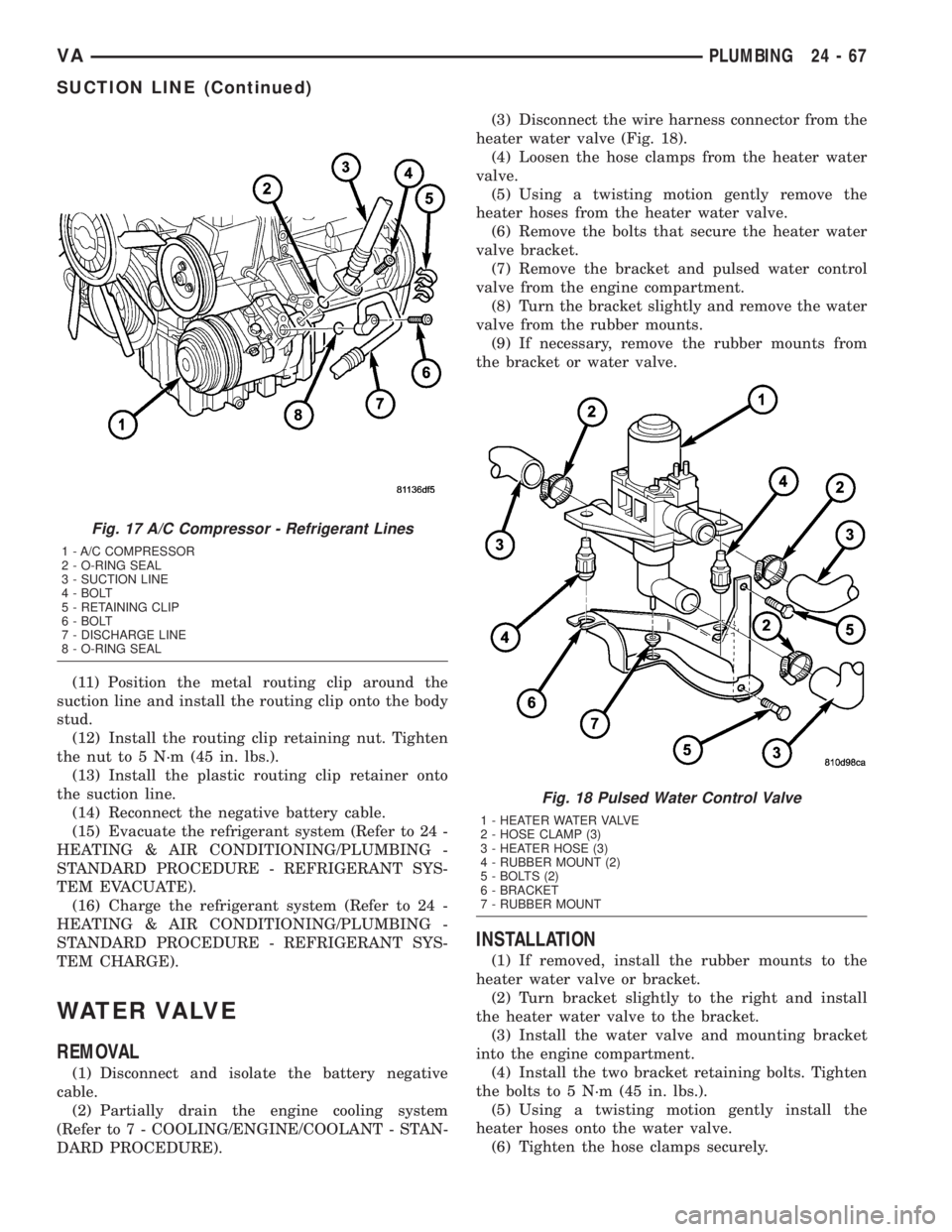 MERCEDES-BENZ SPRINTER 2005  Service Repair Manual (11) Position the metal routing clip around the
suction line and install the routing clip onto the body
stud.
(12) Install the routing clip retaining nut. Tighten
the nut to 5 N´m (45 in. lbs.).
(13)