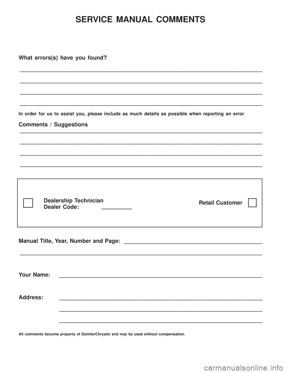MERCEDES-BENZ SPRINTER 2005 Service Repair Manual SERVICE MANUAL COMMENTS
What errors(s) have you found?
______________________________________________________________________________________
__________________________________________________________ MERCEDES-BENZ SPRINTER 2005 Service Repair Manual SERVICE MANUAL COMMENTS
What errors(s) have you found?
______________________________________________________________________________________
__________________________________________________________
