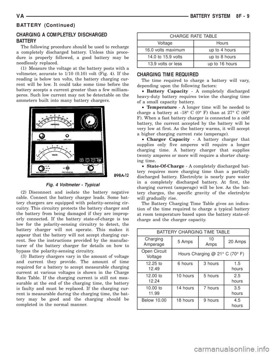 MERCEDES-BENZ SPRINTER 2005  Service Repair Manual CHARGING A COMPLETELY DISCHARGED
BATTERY
The following procedure should be used to recharge
a completely discharged battery. Unless this proce-
dure is properly followed, a good battery may be
needles