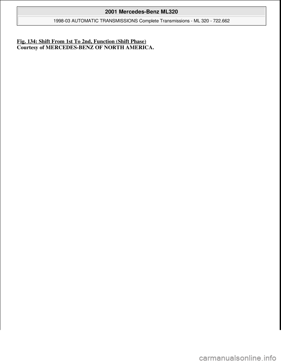 MERCEDES-BENZ ML320 1997  Complete Repair Manual Fig. 134: Shift From 1st To 2nd, Function (Shift Phase)
Courtesy of MERCEDES-BENZ OF NORTH AMERICA.
 
2001 Mercedes-Benz ML320 
1998-03 AUTOMATIC TRANSMISSIONS Complete Transmissions - ML 320 - 722.66