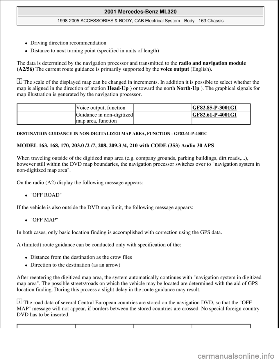 MERCEDES-BENZ ML320 1997 Complete Repair Manual Driving direction recommendation
Distance to next turning point (specified in units of length)
The data is determined by the navigation processor and transmitted to the radio and navigation MERCEDES-BENZ ML320 1997 Complete Repair Manual Driving direction recommendation
Distance to next turning point (specified in units of length)
The data is determined by the navigation processor and transmitted to the radio and navigation