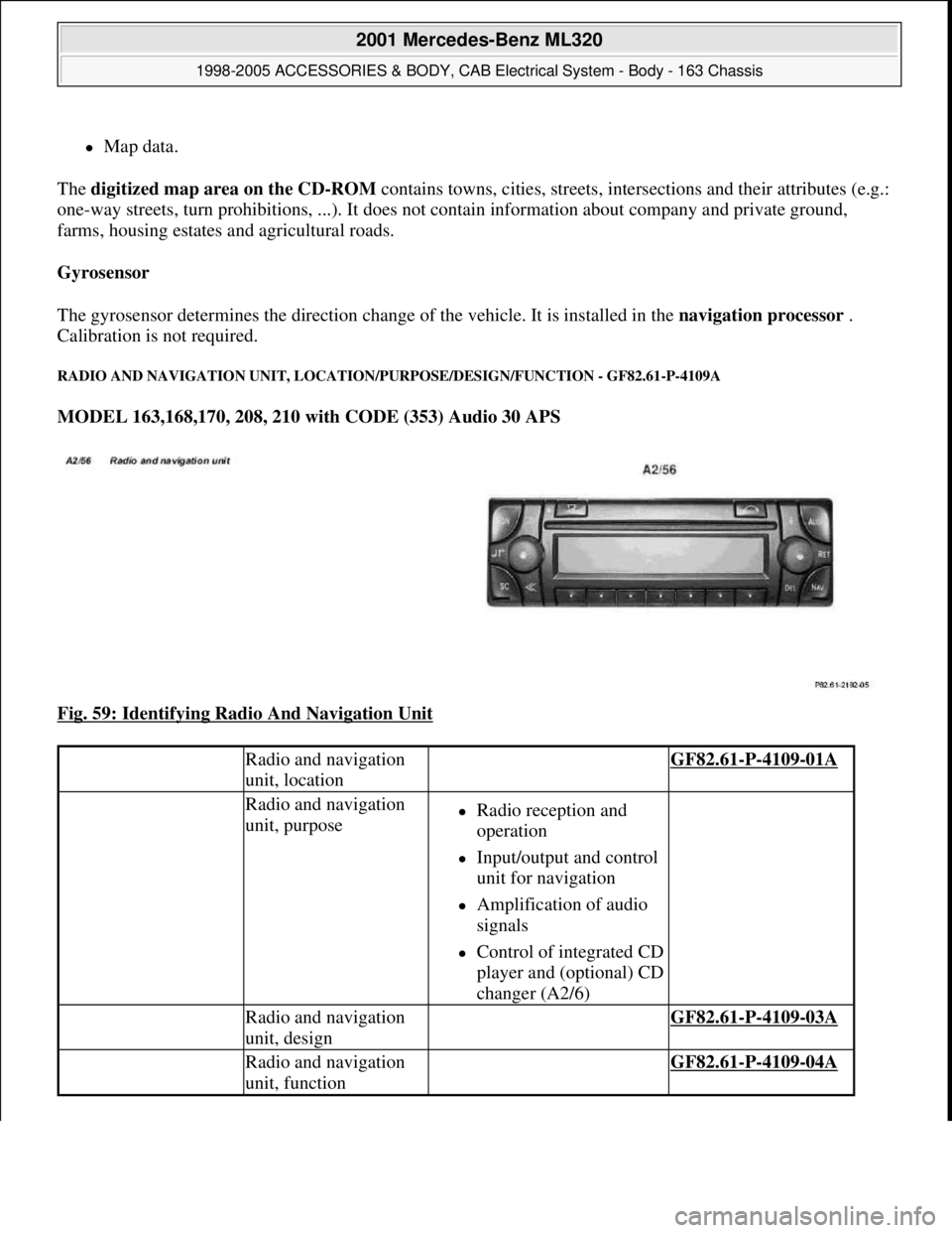 MERCEDES-BENZ ML320 1997 Complete Repair Manual Map data.
The digitized map area on the CD-ROM contains towns, cities, streets, intersections and their attributes (e.g.:
one-way streets, turn prohibitions, ...). It does not contain informatio MERCEDES-BENZ ML320 1997 Complete Repair Manual Map data.
The digitized map area on the CD-ROM contains towns, cities, streets, intersections and their attributes (e.g.:
one-way streets, turn prohibitions, ...). It does not contain informatio