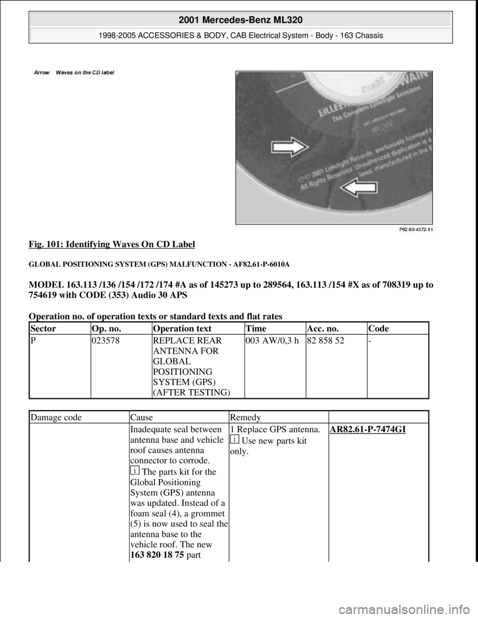 MERCEDES-BENZ ML320 1997  Complete Repair Manual Fig. 101: Identifying Waves On CD Label 
GLOBAL POSITIONING SYSTEM (GPS) MALFUNCTION - AF82.61-P-6010A 
MODEL 163.113 /136 /154 /172 /174 #A as of 145273 up to 289564, 163.113 /154 #X as of 708319 up 