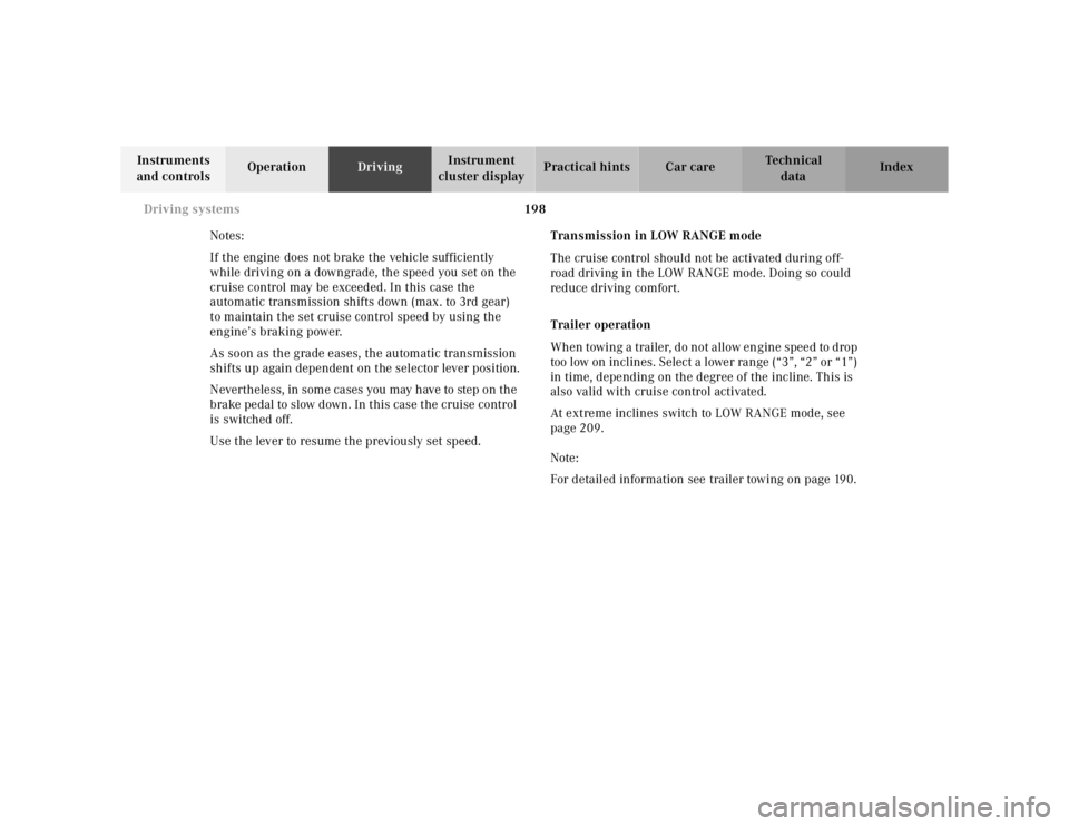 MERCEDES-BENZ ML320 1997 Complete Repair Manual 198 Driving systems
Te ch n ica l
data Instruments
and controlsOperationDrivingInstrument
cluster displayPractical hints Car care Index
Notes:
If the engine does not brake the vehicle sufficiently
MERCEDES-BENZ ML320 1997 Complete Repair Manual 198 Driving systems
Te ch n ica l
data Instruments
and controlsOperationDrivingInstrument
cluster displayPractical hints Car care Index
Notes:
If the engine does not brake the vehicle sufficiently
