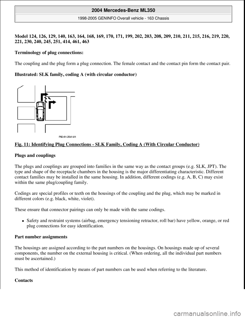 MERCEDES-BENZ ML320 1997 Complete Repair Manual Model 124, 126, 129, 140, 163, 164, 168, 169, 170, 171, 199, 202, 203, 208, 209, 210, 211, 215, 216, 219, 220,
221, 230, 240, 245, 251, 414, 461, 463
Terminology of plug connections:
The coupling MERCEDES-BENZ ML320 1997 Complete Repair Manual Model 124, 126, 129, 140, 163, 164, 168, 169, 170, 171, 199, 202, 203, 208, 209, 210, 211, 215, 216, 219, 220,
221, 230, 240, 245, 251, 414, 461, 463
Terminology of plug connections:
The coupling