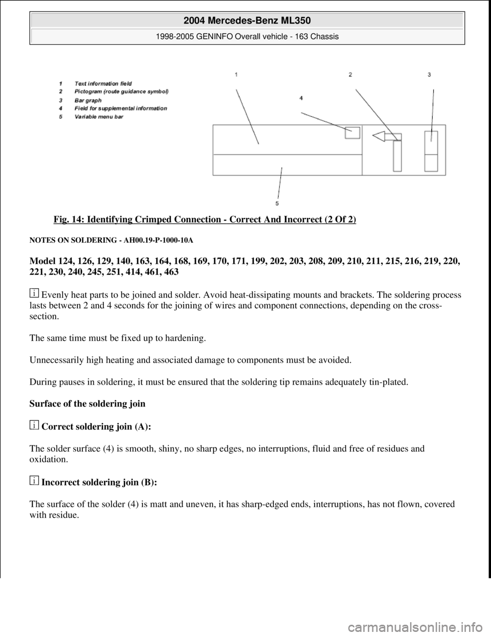 MERCEDES-BENZ ML320 1997  Complete Repair Manual Fig. 14: Identifying Crimped Connection - Correct And Incorrect (2 Of 2) 
NOTES ON SOLDERING - AH00.19-P-1000-10A 
Model 124, 126, 129, 140, 163, 164, 168, 169, 170, 171, 199, 202, 203, 208, 209, 210,