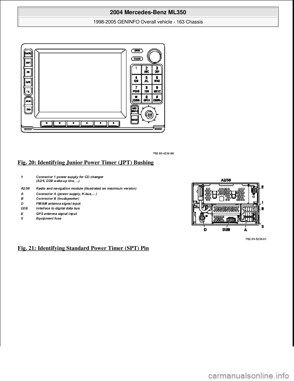 MERCEDES-BENZ ML320 1997  Complete Repair Manual Fig. 20: Identifying Junior Power Timer (JPT) Bushing  
Fig. 21: Identifying Standa  rd Power Timer (SPT) Pin
 
2004 Mercedes-Benz ML350 
1998-2005 GENINFO Overall vehicle - 163 Chassis  
me  
Saturda