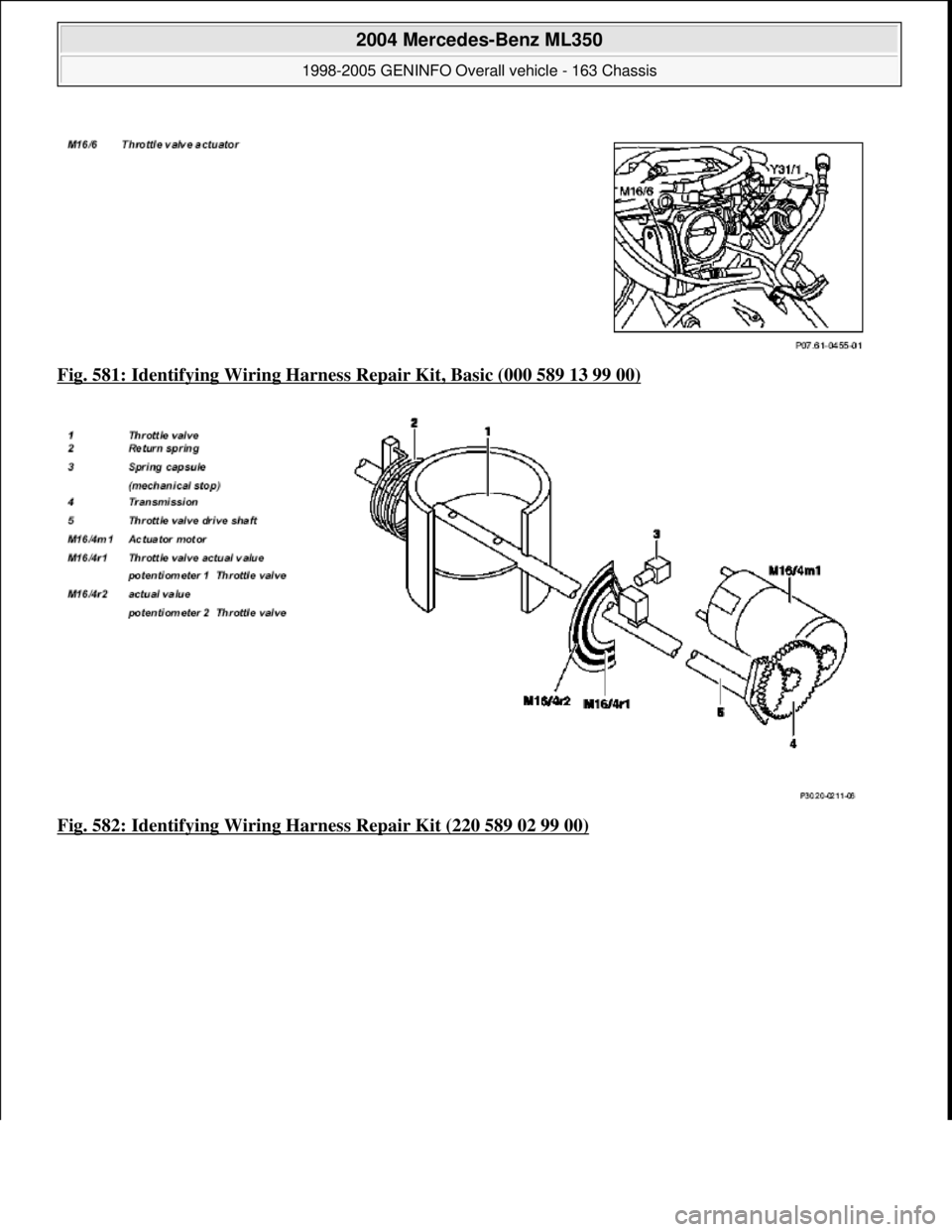 MERCEDES-BENZ ML320 1997  Complete Repair Manual Fig. 581: Identifying Wiring Harness  Repair Kit, Basic (000 589 13 99 00)  
Fig. 582: Identifying Wiring Ha  rness Repair Kit (220 589 02 99 00)
 
2004 Mercedes-Benz ML350 
1998-2005 GENINFO Overall 