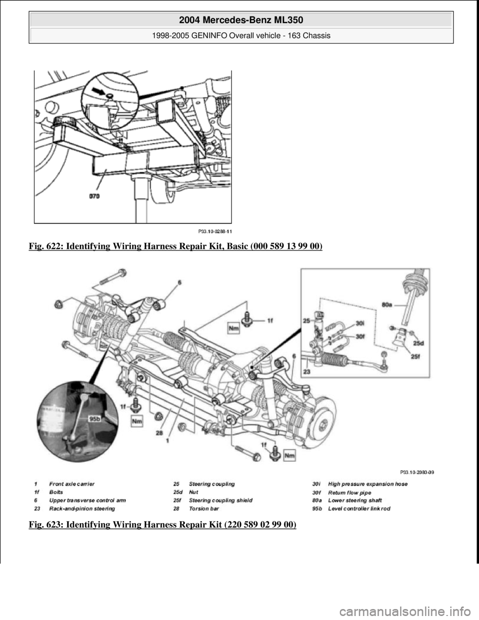 MERCEDES-BENZ ML320 1997  Complete Repair Manual Fig. 622: Identifying Wiring Harness  Repair Kit, Basic (000 589 13 99 00)  
Fig. 623: Identifying Wiring Ha  rness Repair Kit (220 589 02 99 00)
 
2004 Mercedes-Benz ML350 
1998-2005 GENINFO Overall 