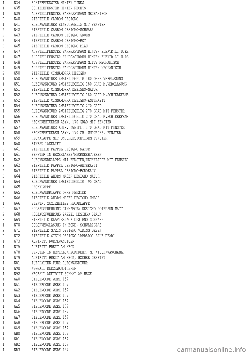 MERCEDES-BENZ ML320 1997 Complete Repair Manual T W34 SCHIEBEFENSTER HINTEN LINKS
T W35 SCHIEBEFENSTER HINTEN RECHTS
T W39 AUSSTELLFENSTER FAHRGASTRAUM MECHANISCH
P W40 ZIERTEILE CARBON DESIGNO
T W41 RUECKWANDTUER EINFLUEGELIG MIT FENSTER
P W42 ZIE MERCEDES-BENZ ML320 1997 Complete Repair Manual T W34 SCHIEBEFENSTER HINTEN LINKS
T W35 SCHIEBEFENSTER HINTEN RECHTS
T W39 AUSSTELLFENSTER FAHRGASTRAUM MECHANISCH
P W40 ZIERTEILE CARBON DESIGNO
T W41 RUECKWANDTUER EINFLUEGELIG MIT FENSTER
P W42 ZIE