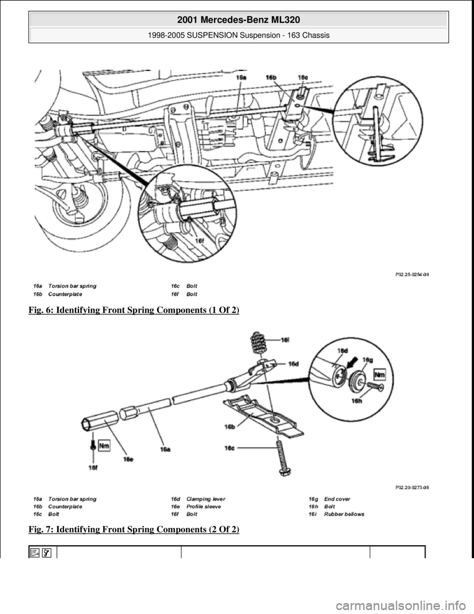 MERCEDES-BENZ ML320 1997  Complete Repair Manual Fig. 6: Identifying Front Sp ring Components (1 Of 2)  
Fig. 7: Identifying Front Sp  ring Components (2 Of 2)
 
   
 
2001 Mercedes-Benz ML320 
1998-2005 SUSPENSION Sus pension - 163 Chassis  
me  
S