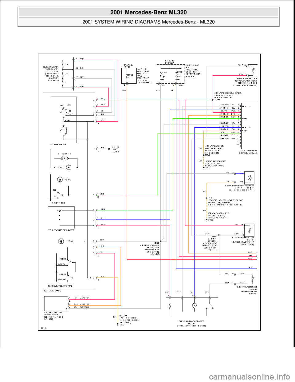 MERCEDES-BENZ ML320 1997  Complete Repair Manual  
2001 Mercedes-Benz ML320 
2001 SYSTEM WIRING DIAGRAMS  Mercedes-Benz - ML320  
me  
Saturday, October 02, 2010 3:27:58 PMPage 2 © 2006 Mitchell Repair Information Company, LLC.  