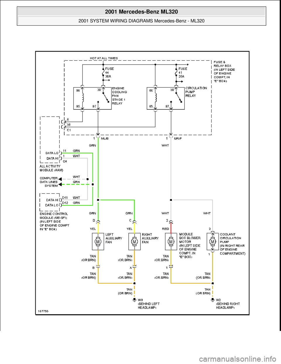 MERCEDES-BENZ ML320 1997  Complete Repair Manual  
2001 Mercedes-Benz ML320 
2001 SYSTEM WIRING DIAGRAMS  Mercedes-Benz - ML320  
me  
Saturday, October 02, 2010 3:27:59 PMPage 26 © 2006 Mitchell Repair Information Company, LLC.  
