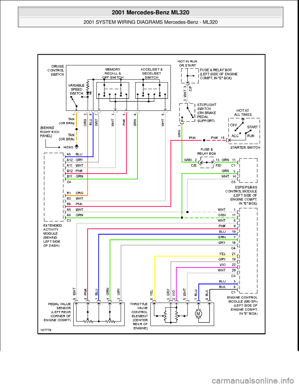MERCEDES-BENZ ML320 1997  Complete Repair Manual  
2001 Mercedes-Benz ML320 
2001 SYSTEM WIRING DIAGRAMS  Mercedes-Benz - ML320  
me  
Saturday, October 02, 2010 3:27:59 PMPage 28 © 2006 Mitchell Repair Information Company, LLC.  